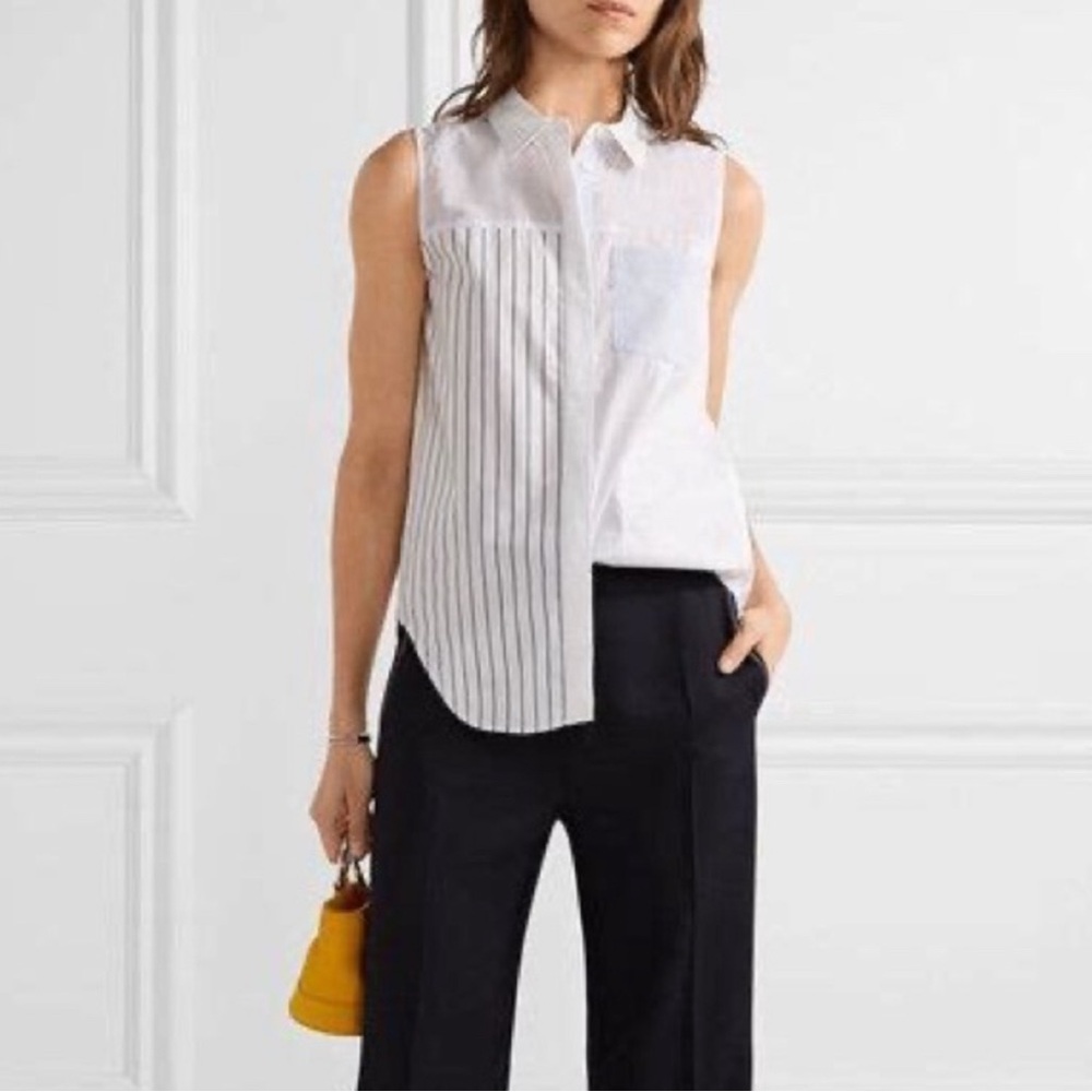 3.1 Phillip Lim NET-A-PORTER Poplin Patchwork Deconstructed Striped Shirt Size 6